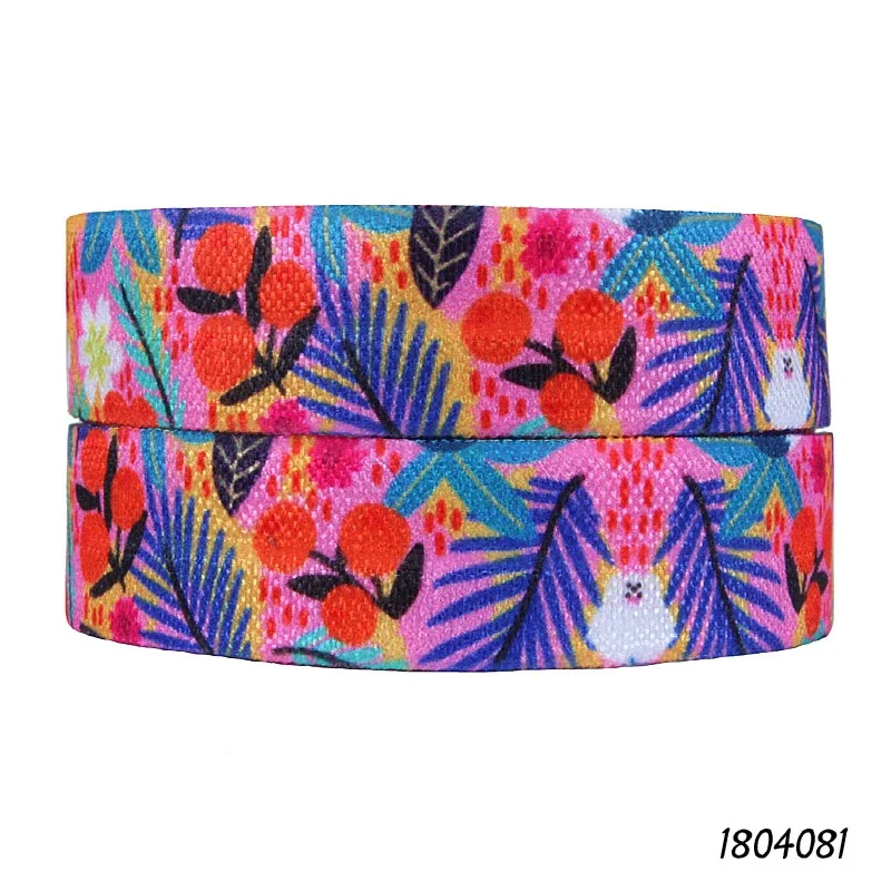 

5/8" flower printed fold over elastic band ribbon for hairbows diy