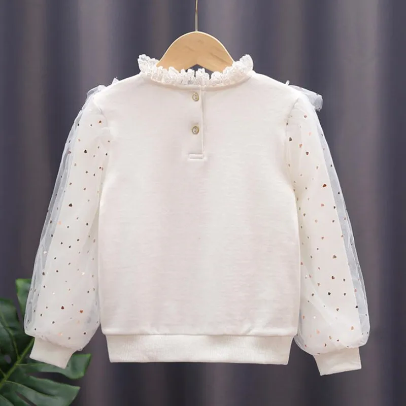 White Bow Lace Long Sleeve Shirts Kids Pullover Tops Children Clothes 3-12 Years Spring Autumn Toddler Teen Girls Cotton Blouse enlarge