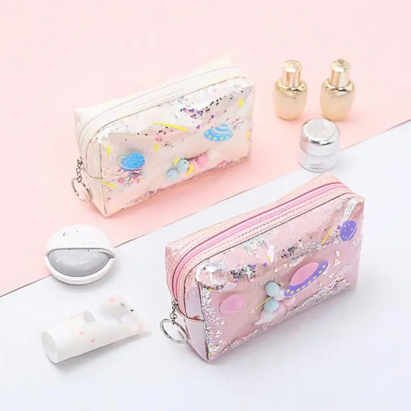 

Fresh And Cute Planet Laser Cosmetic Bag Simple Fashion Quicksand Coin Purse Storage Bag Durable Waterproof Portable Clutch Bag