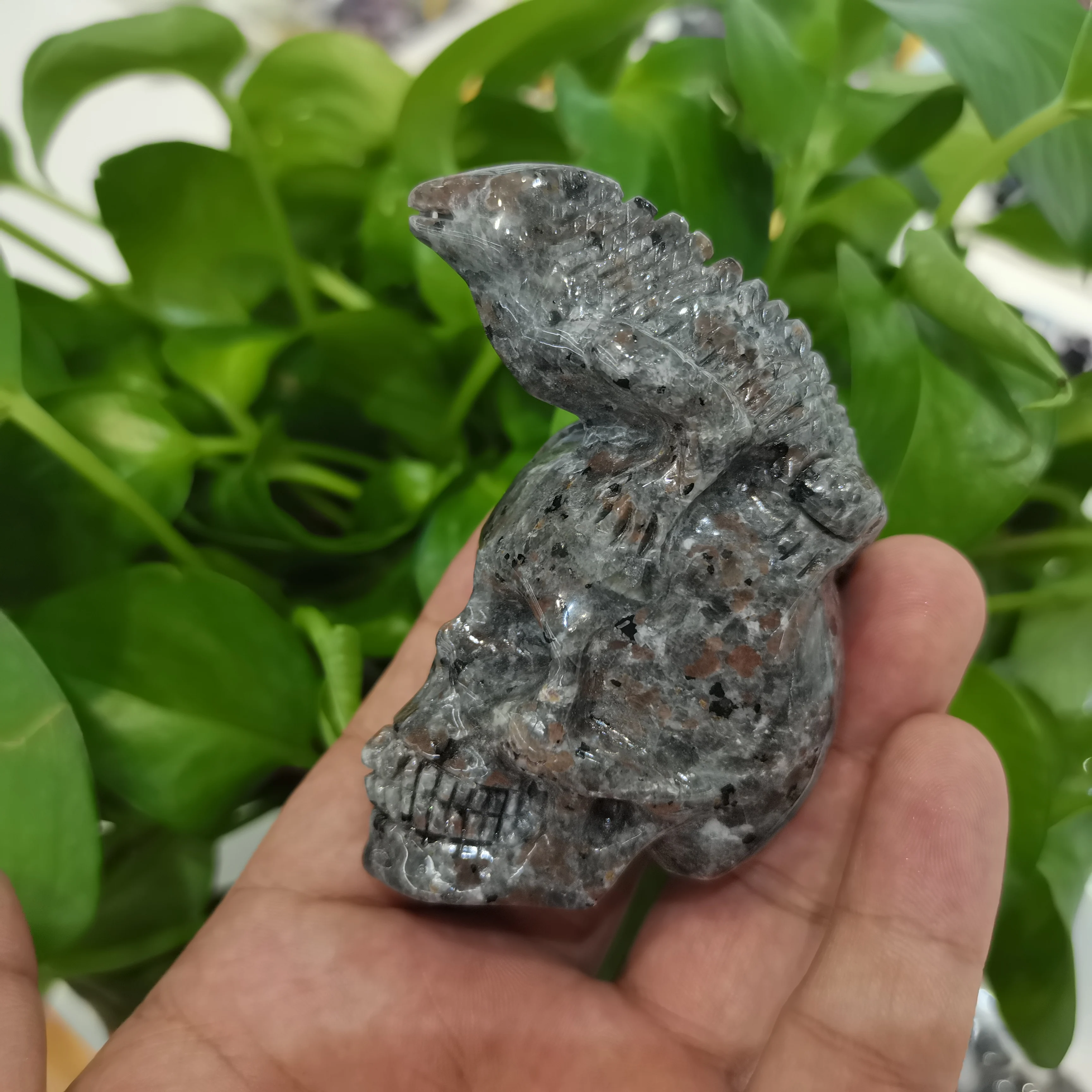 

80mm 100% Natural Crystal flame's stone Hand Carved skull lizard Healing Home Decor Stone Craft 1PC