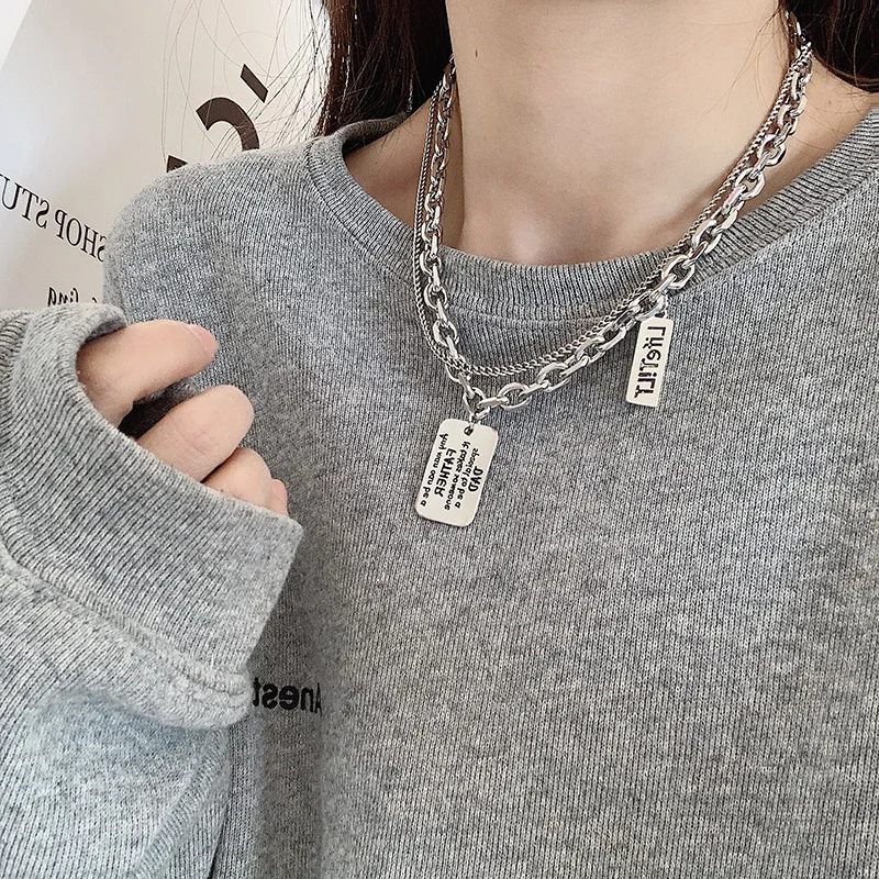 

Hot Sell Trendy Letter Tag Titanium Steel Unisex Pendant Necklace Jewelry For Women Men Gifts Short Chains No Fade