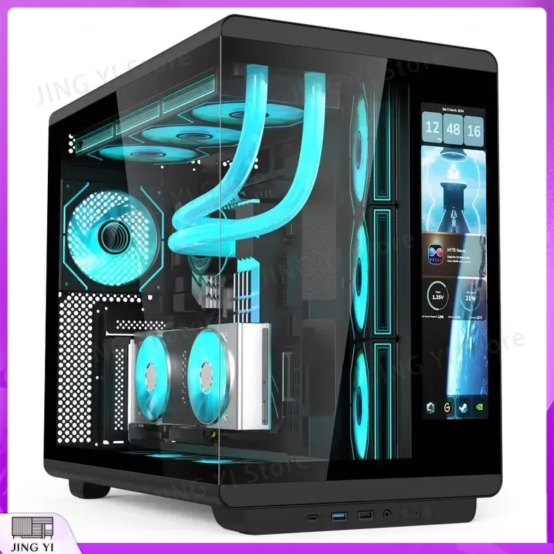 Фото Корпус для игрового ПК ATX с ЖК-экраном, среднеразмерный корпус для компьютера, шасси с закаленным стеклом, RGB-подсветкой, для геймеров, DIY-корпус для настольного ПК №1