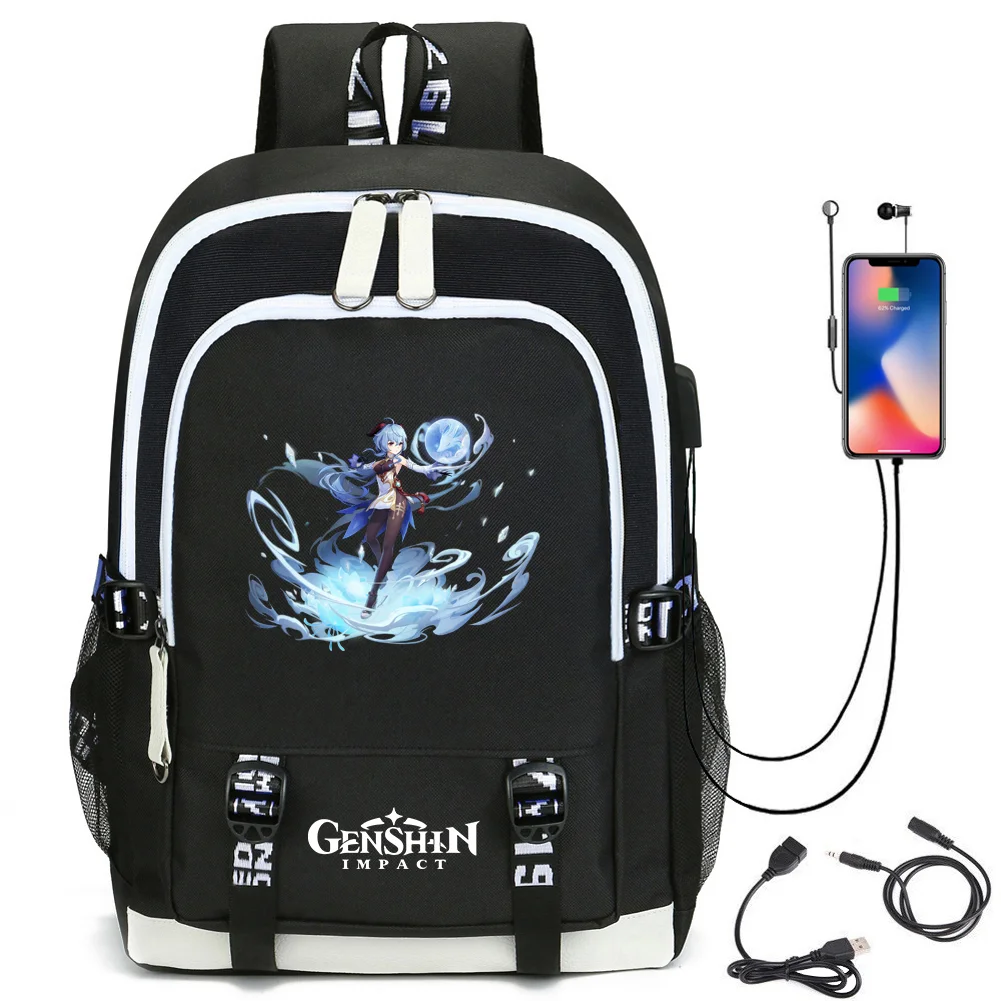 

Ganyu Backpack with USB Charging Port Cute Genshin Impact Cosplay Bookbag for Boys Girls Gift School Mochila