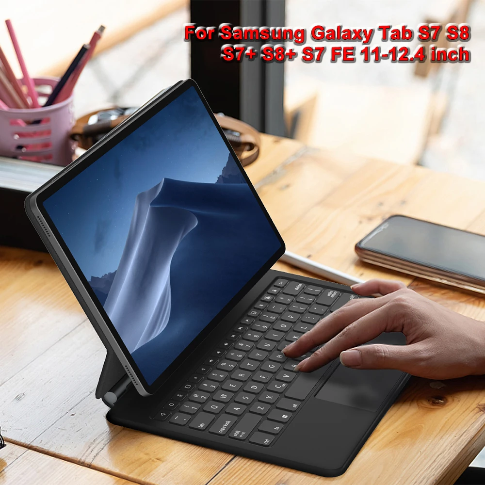 Волшебная клавиатура для Samsung Galaxy Tab S7 S8 Plus 11 дюймов, Bluetooth клавиатура, Магнитный чехол для Galaxy Tab S7 fe, сенсорная панель 12,4 дюйма