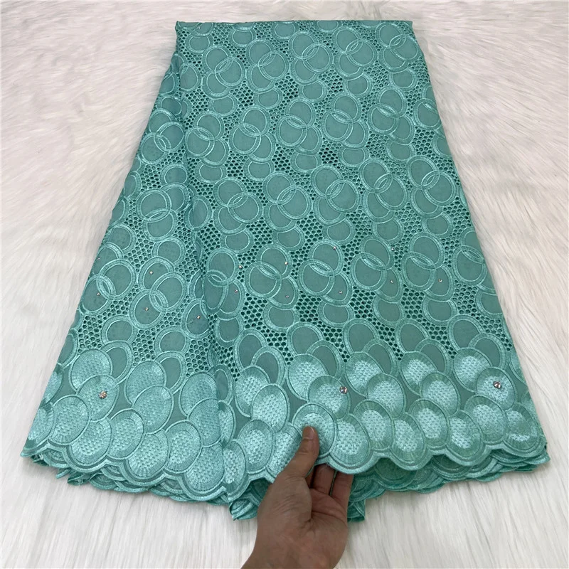 

5 Yard Swiss Fabric Latest Heavy Beaded Embroidery African 100% Cotton Voile Lace Popular Dubai 2022 Style For wedding Party 3L1