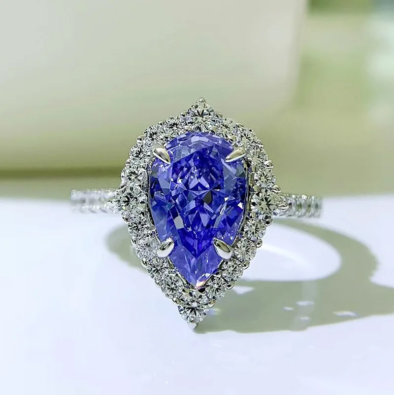 

Spring Qiaoer 925 Sterling Silver Crushed Ice Cut Lab Sapphire High Carbon Diamonds Gemstone Wedding Ring Fine Jewelry