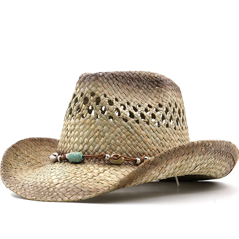 Hollow Out Unisex New Shading Outdoor Wide Brim Cowboy Straw Hat Solid Color Fashion Sun Protection Beach Hat Summer Cap