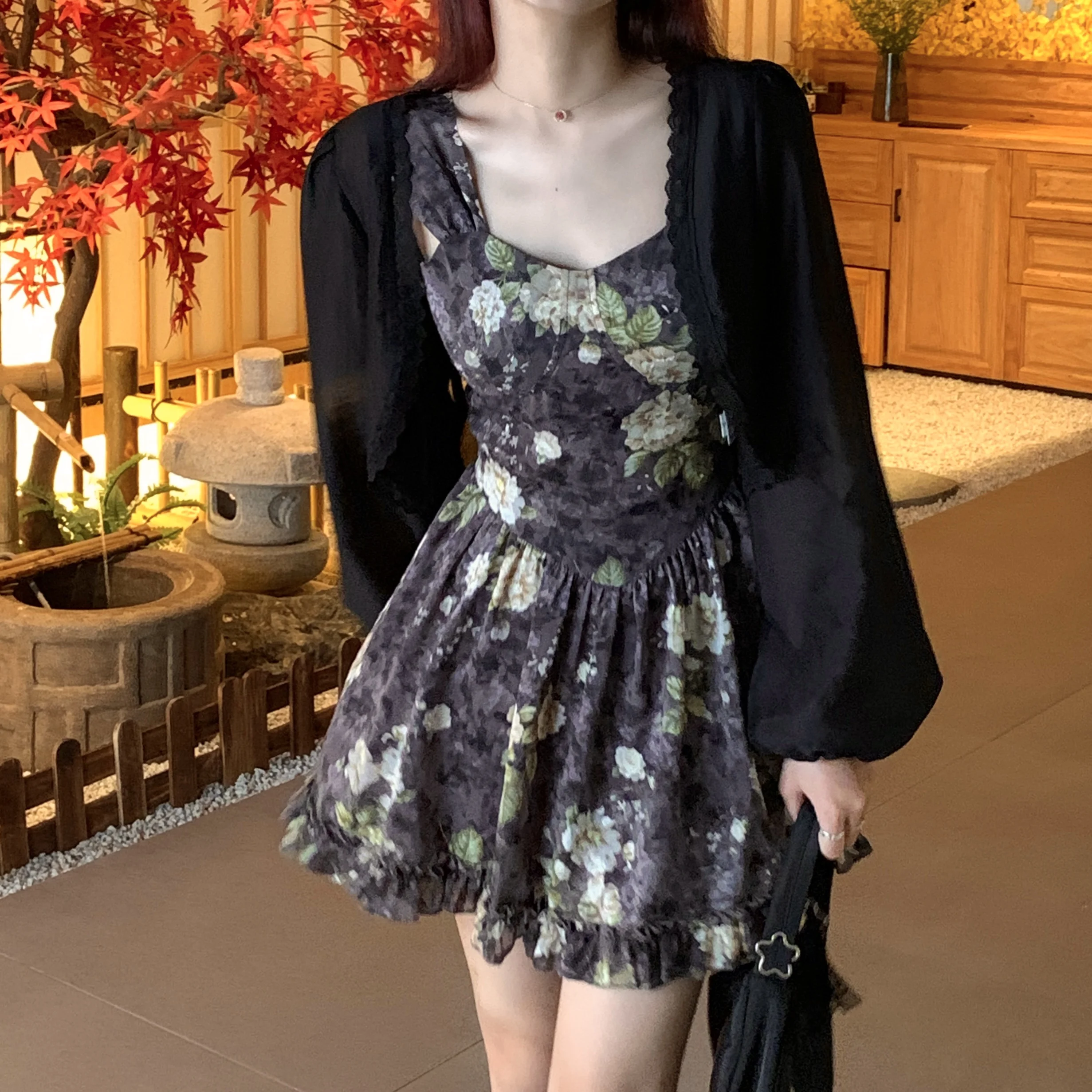 

Pure Desire Short Skirt Waist Slimming Floral Strap Dress for Women Summer