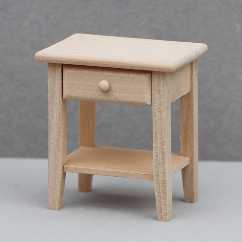 Solid Wood Doll House Handcrafted Bedside Table 1/12 Furniture Model Decor Mini Living Room Plain Edge Cabinet
