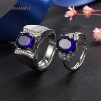 zhfangiye women men ring jewelry set 925 silver accessories with sapphire zircon gemstone for wedding party gift finger rings