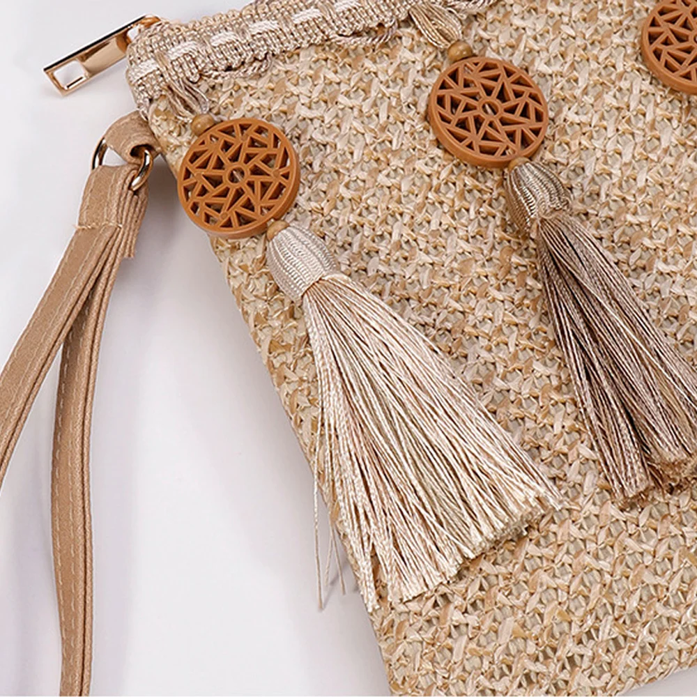 Fashion Straw Wristlet Clutch Bags Women Personalization Tassels Envelope Wallets Ladies Casual Summer Beach Woven Clutch Purse