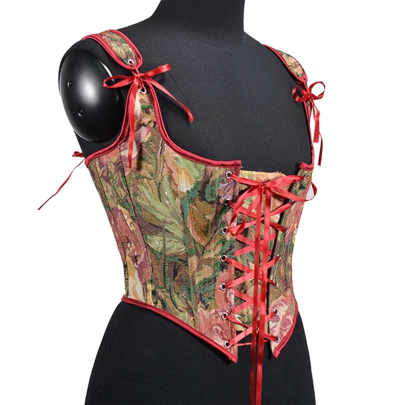 

Floral Bustier Crop Top Vintage Crop Tops for Tank Top Red Sexy Bustiers Waist Cincher Corset With Straps