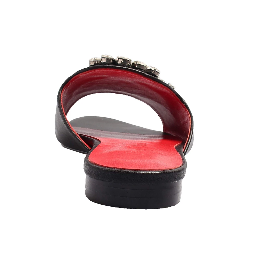 Italy Fashion Rhinestones Black Flat Sandals Party Shoes for Women 2022 Designer Luxury sandal mules,Brand Slippers Woman Summer