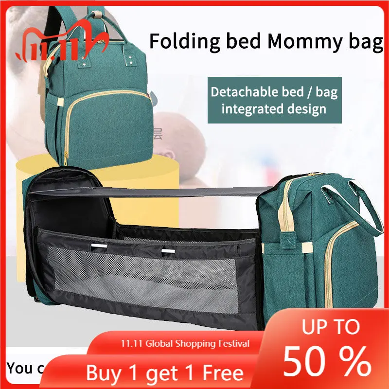 

Upgraded Version Portable Crib Nappy Bag Baby Care Changing Diaper Bag Stylish Folding Crib Nappy Bags Mummy Maternity Nappy Bag