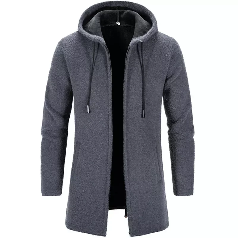 

NEW IN And Winter Men's Fashion Versatile Knitted Cardigan Medium And Long Hooded Mink Outer Windbreaker
