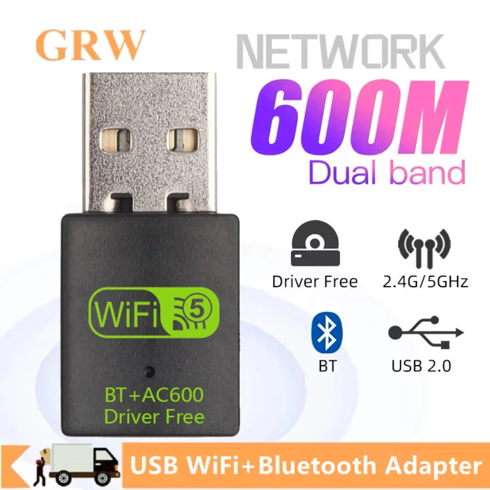 600 Мбит/с USB Wi-Fi Bluetooth-адаптер 2 в 1 Dongle двухдиапазонный 4G/5 ГГц сетевой беспроводной