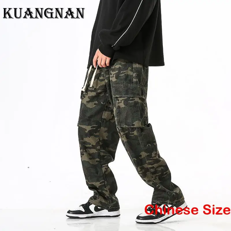 

KUANGNAN Camouflage Cargo Pants Men Korea Baggy Man Male Trousers Street Wear Military Army Streetwear Tactical Sale 2XL 2023