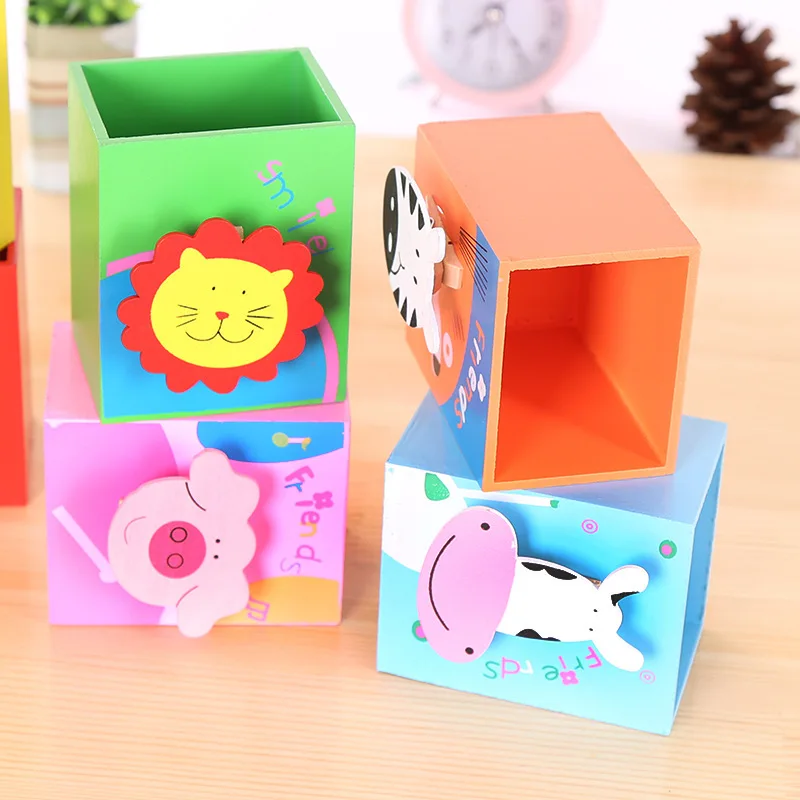 Коробка для хранения в офисе Cartoon Animal Square Pen Holder Creative Cute Multifunctional Student School Supplies Prizes on.