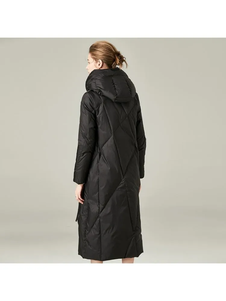 2022 Winter High End New Padded Thicked Black Long 90 White Duck Down Coats Women Hooded Loose Warmer Cloth Bread Jackets