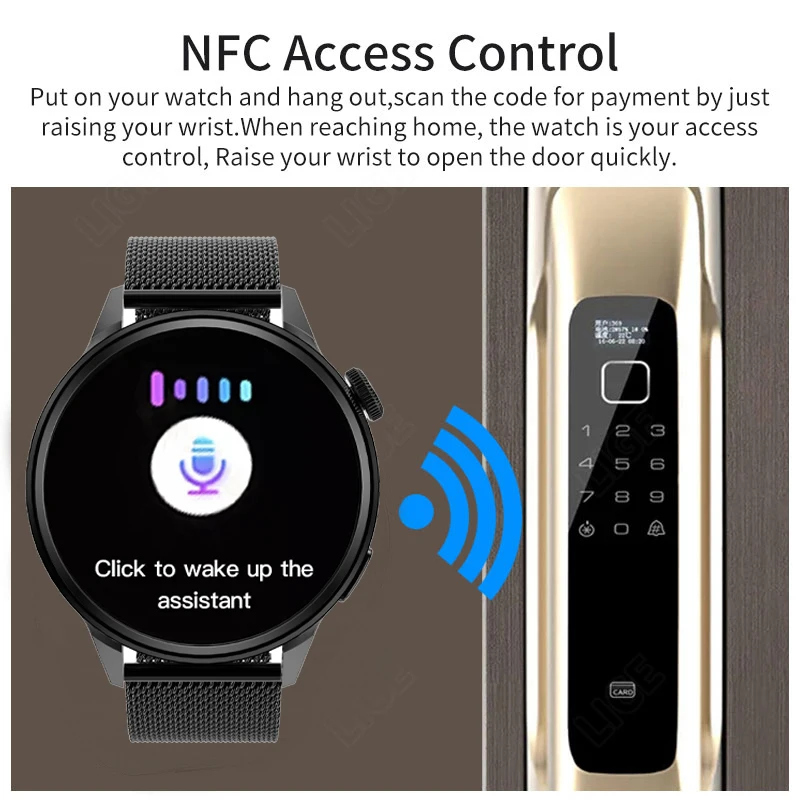 LIGE Новый 390 * HD Экран NFC Смарт-часы Мужчины Bluetooth Звонок Спорт GPS Трек Часы
