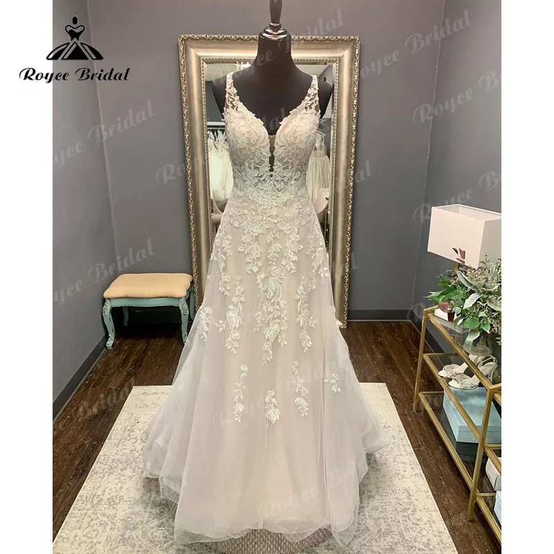 

Vestidos Deep V Neck Lace Appliques Backless Wedding Dress Blush Pink Sweep Train Tulle Wedding Gowns Trouwjurk Long Bridal 2023