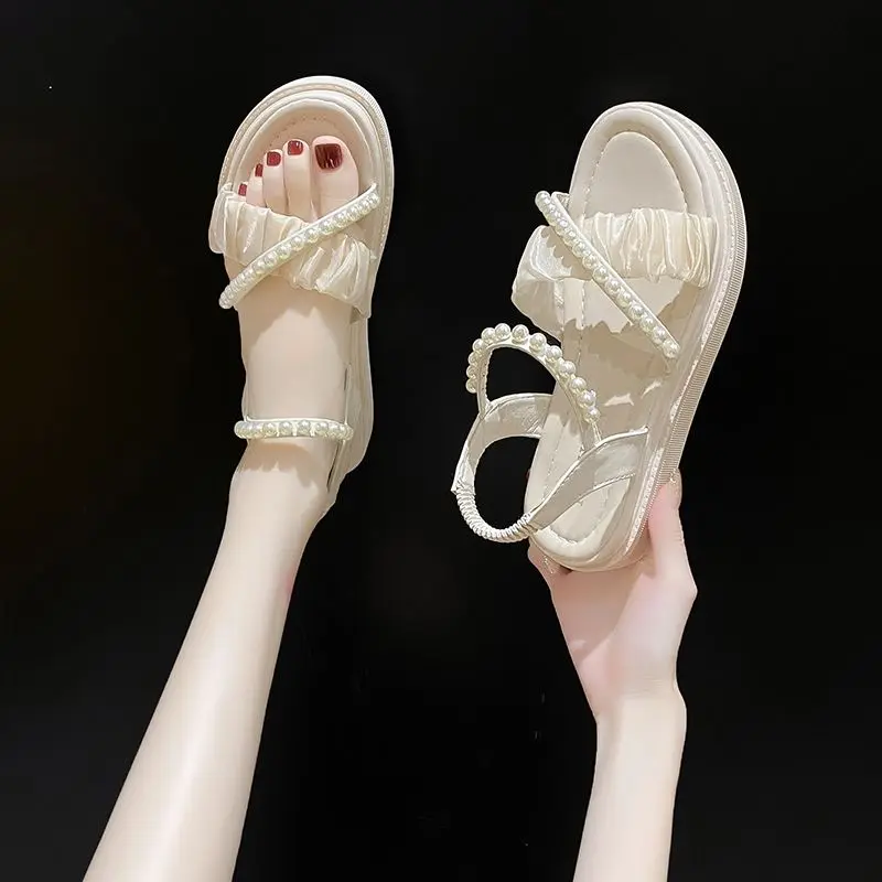 Pearl Platform Fairy Sandals Women's Matching Skirt Summer 2023 New Fashion Versatile Roman Shoes