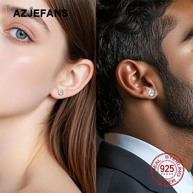 Фото Серьги-гвоздики AZJEFANS из стерлингового серебра 925 пробы с круглыми сверкающими цирконами, изысканные ювелирные изделия №4