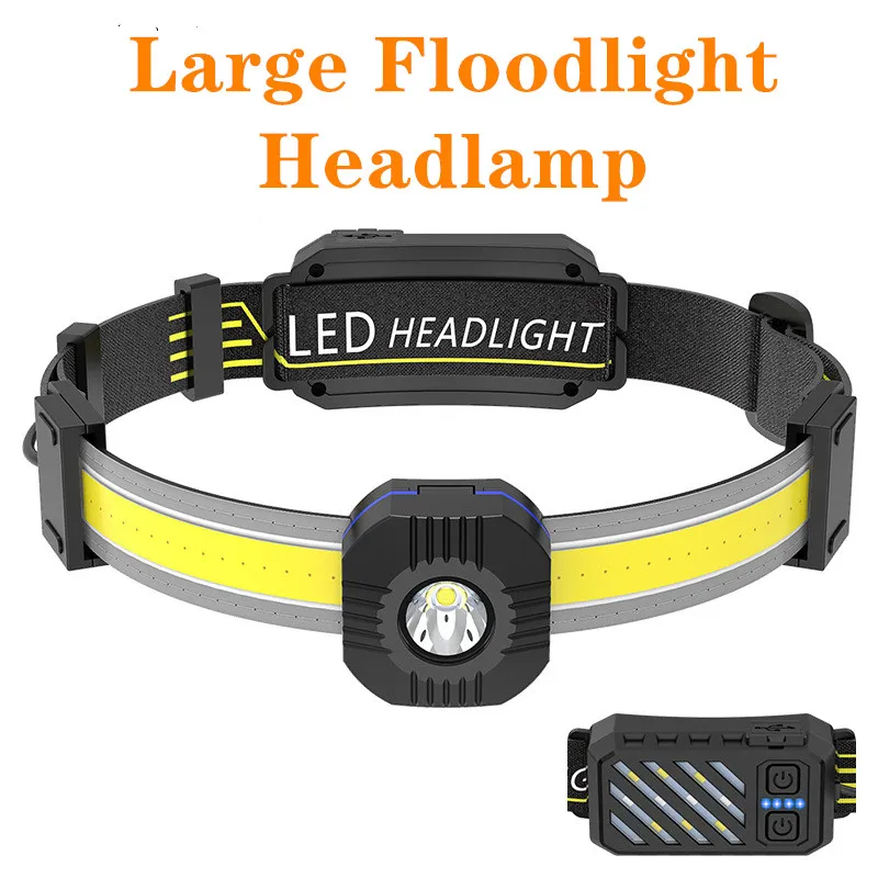 COB XPG Headlamp Waterproof Headlight 1200mah Battery Flashlight USB Rechargeable Lamp Outdoor Fishing Strong Lighting Work