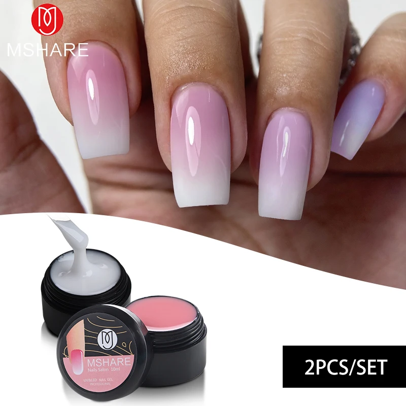 MSHARE 2PCS/SET 10ml Baby Boomer Builder Pink Withe Glue Ombre Nails Quick Extension UV LED Nail Gel Set