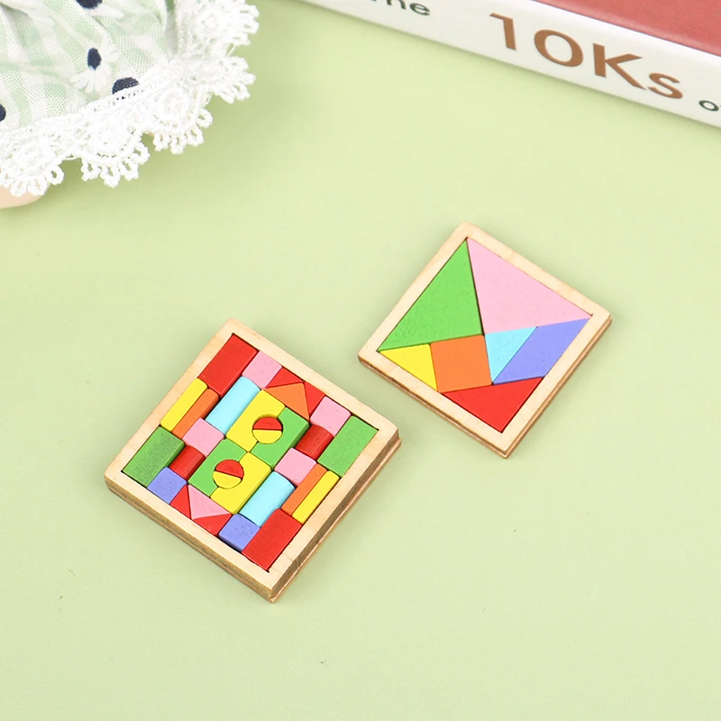 

1/12 миниатюрный кукольный домик, цветные строительные блоки, модель Tangram, «сделай сам», Декор, сцена, аксессуары, Классическая развивающая иг...