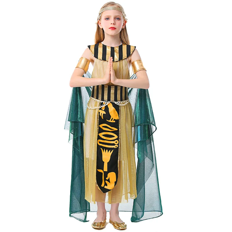 

Children Girls Egyptian Cleopatra Mythology Pharaoh Royal Mummy Dress Cloak Set Kids Drama Halloween Role Play Cosplay Costume