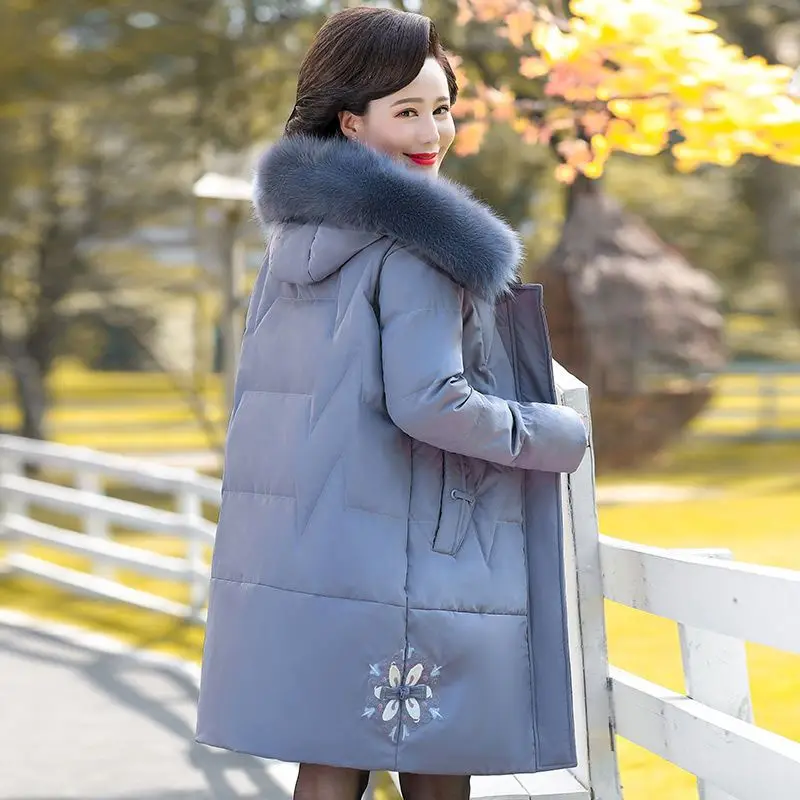 2023 Winter Women Down Jacket Warm Thick Hooded White Duck Down Coat Female Long Outwear Zipper Pockets Women Duck Down  M48