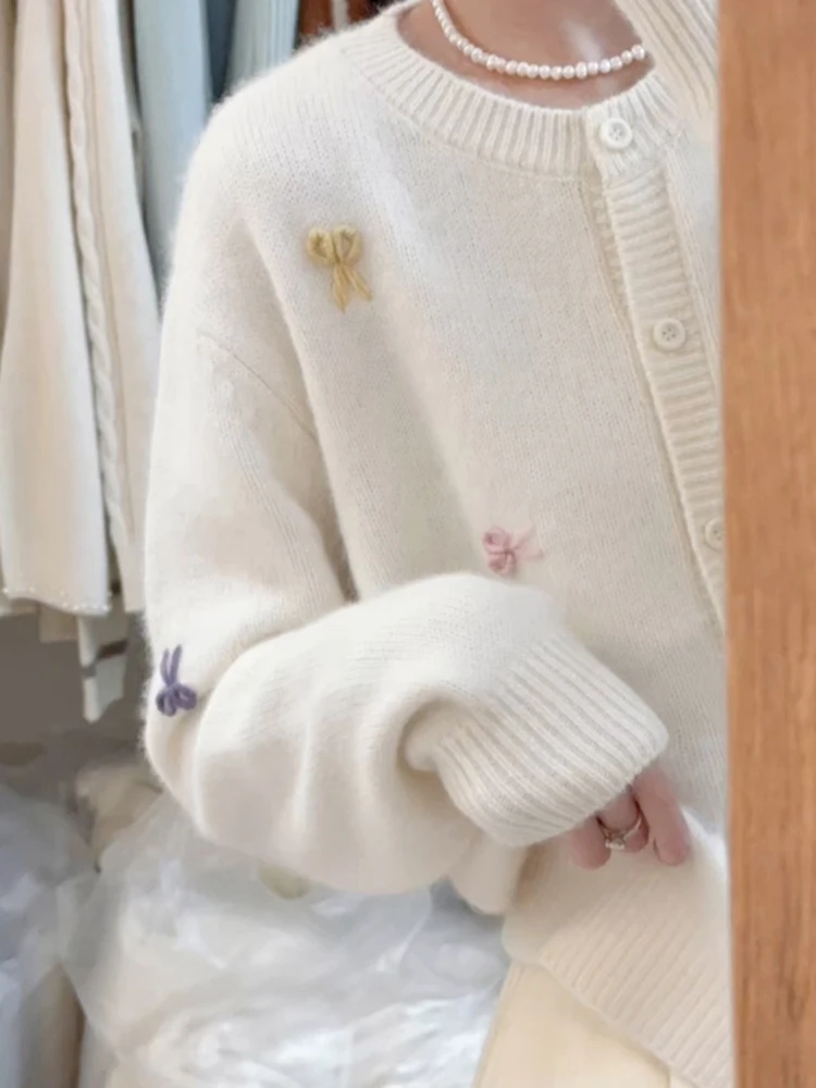 Idle Sle Soft Glutinous Gray Raccoon Velvet Cardigan sweater Outerwear Outer Wear Milk Fufu Loose Knitted Top Women Autumn ...