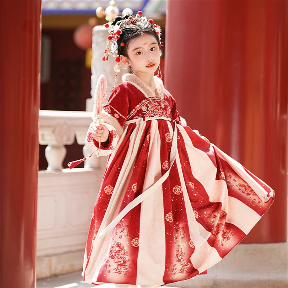 Осенне-зимнее платье принцессы Hanfu для девочек детская традиционная китайская