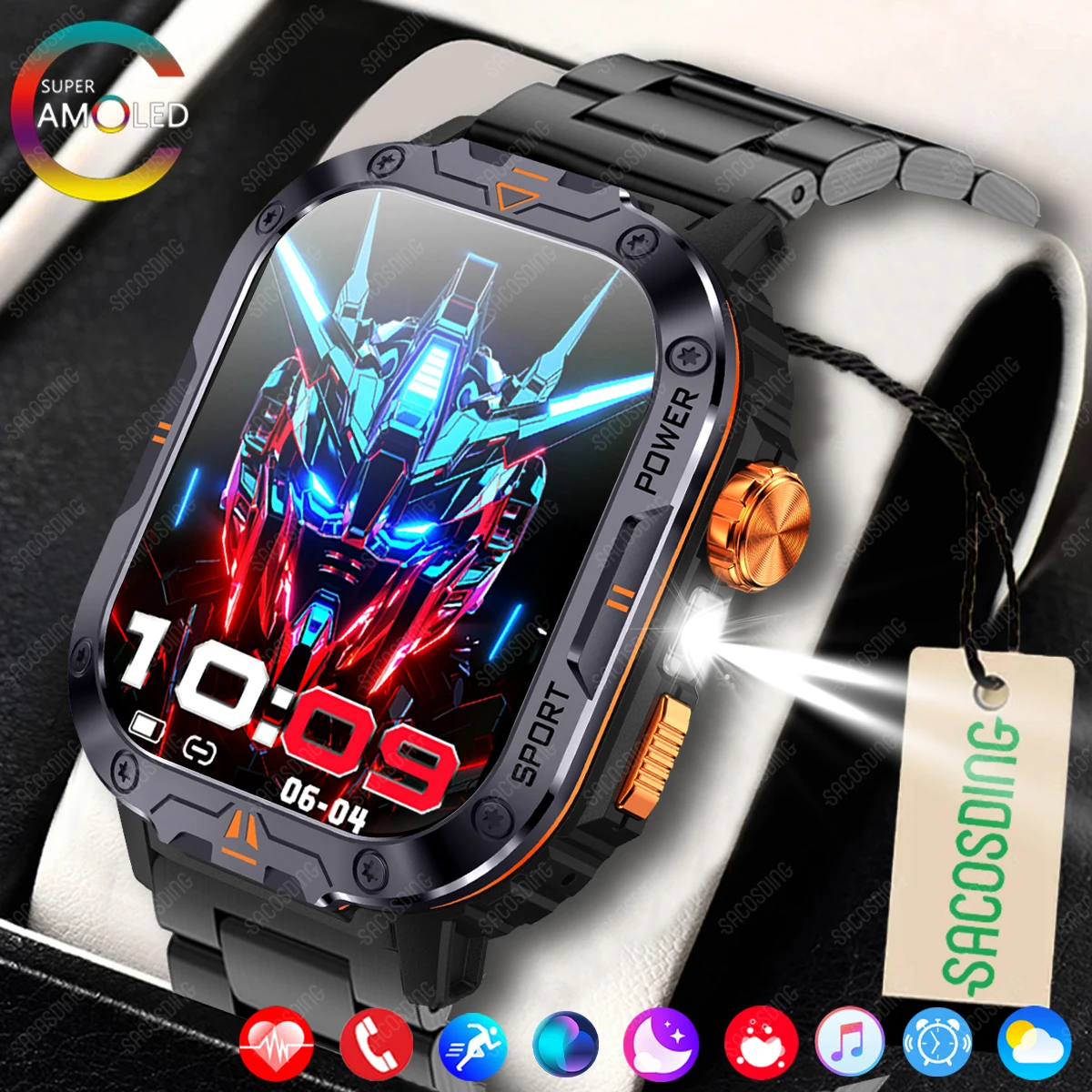 Новинка 2024 2 0-дюймовый HD-экран Bluetooth-вызов умные часы фонарик спортивный