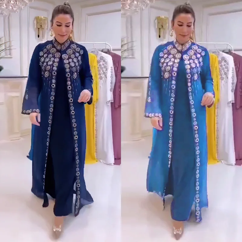 Muslim Sets Chiffon Abayas For Women Wedding Party Dress Two Pieces Set Islamic Clothing Caftan Marocaine Femme Dubai Boubou