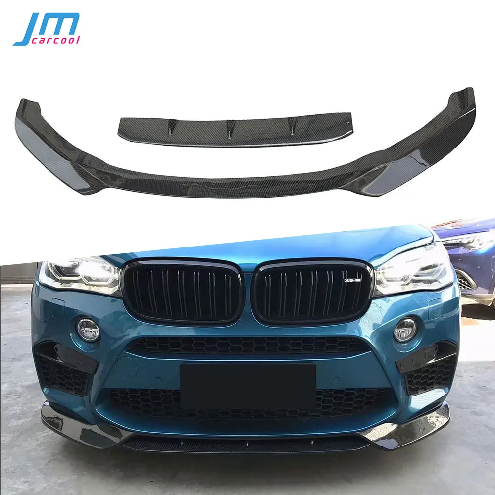 Фото Настоящий карбоновый передний спойлер (губа) для BMW X5M F85 X6M F86 2015-2018, V-образный стиль, кованый, из настоящего карбона, для бампера, комплект FRP №1