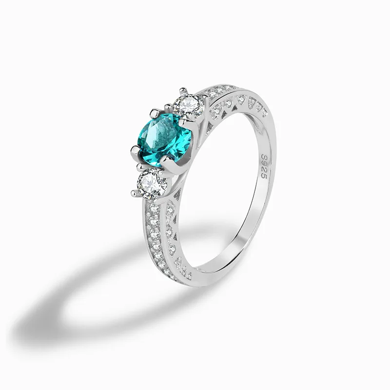 

Cross Border Sterling Silver S925 Jewelry Paraiba Glass Stone Ring Women Couple Rings Micro Setting Diamonds