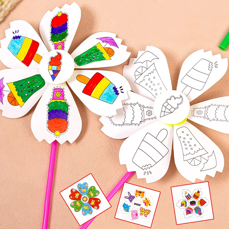 

1 Pc Blank Windmill Kindergarten Handmade Art Material Package Kid's DIY Painting Graffiti Color Puzzle Toy Creative Educational