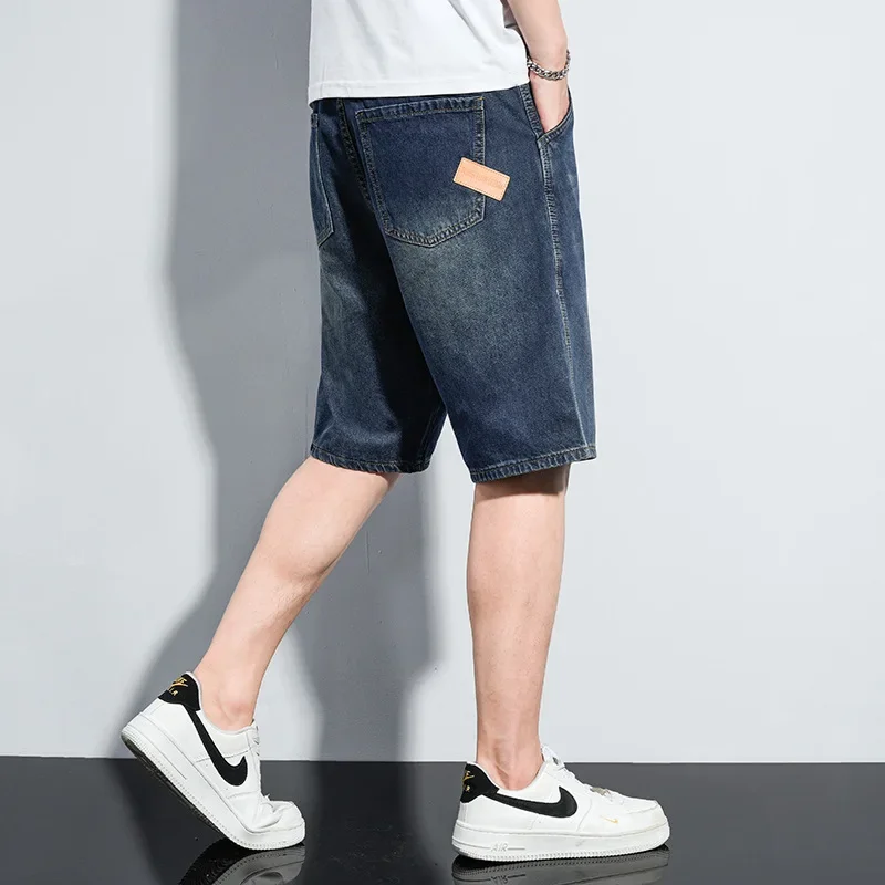 Мужские повседневные прямые брюки свободного кроя серые джинсовые шорты средней