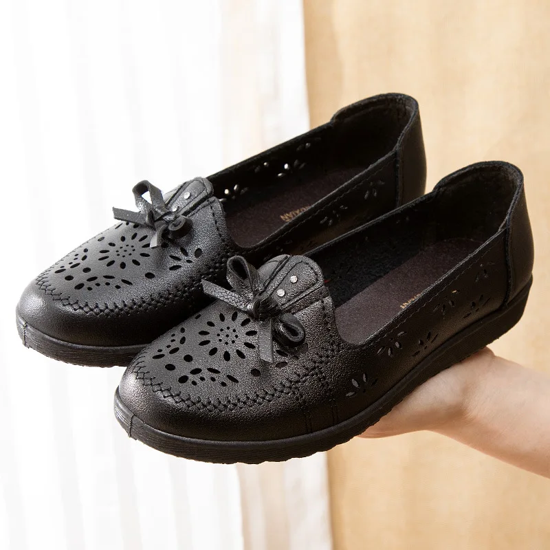 Black Ballet Flats Shoes Breathable Women Leisure Soft Soles Comfortable Moccasins Woman  Outdoor Mom Light Non-slip Flats Shoes