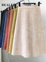 realeft new 2022 autumn winter women suede midi skirts high waist multi color elegant a line skirts umbrella ladies skirt female