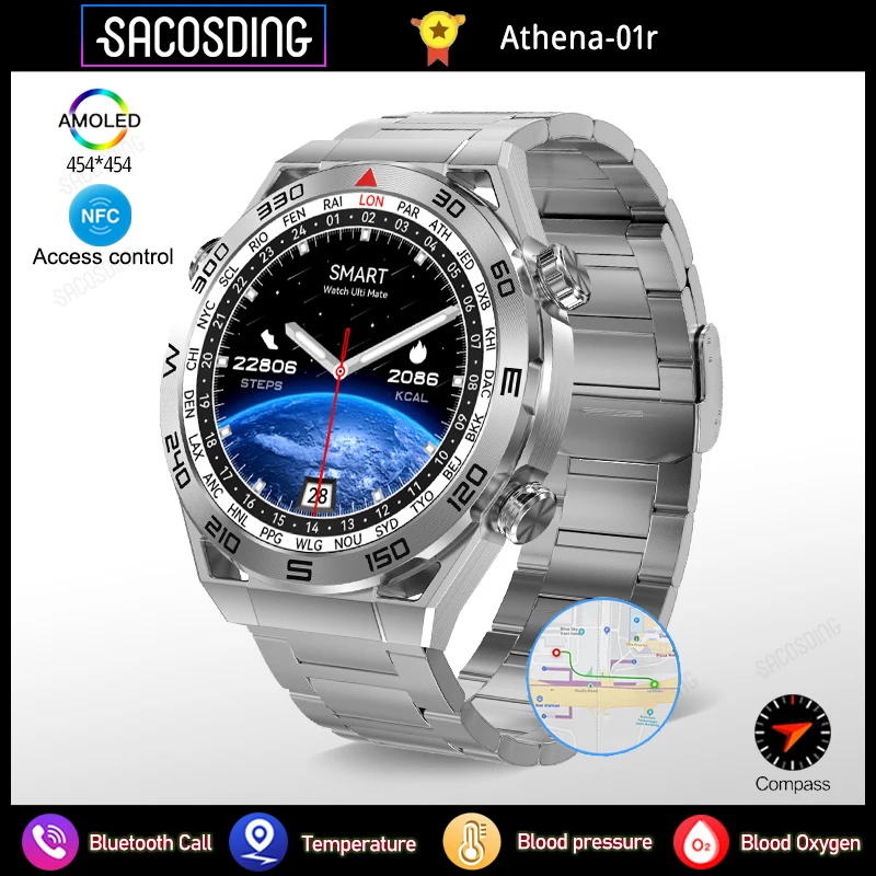 

Smart Watch Ultra Mate NFC GPS Tracker 1.5 Inch 454*454 Screen Men Smartwatch Compass Bluetooth Call Business Watches For Huawei