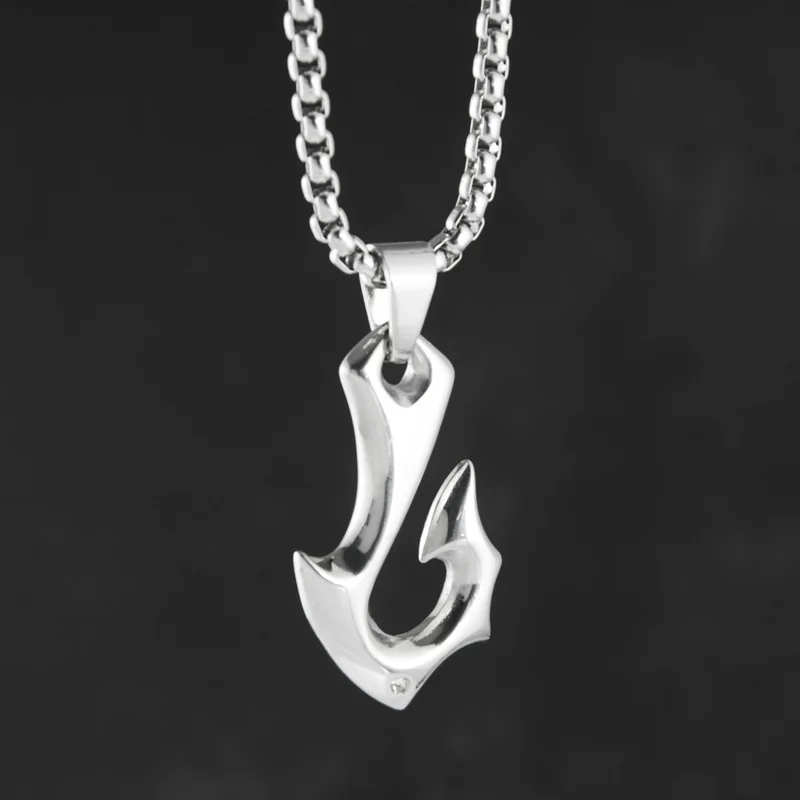 

New Trendy Special Shape Fish Hook Pendant Necklace Men's Viking Fish Hook Pendant Chains On The Neck Metal Jewelry Accessories