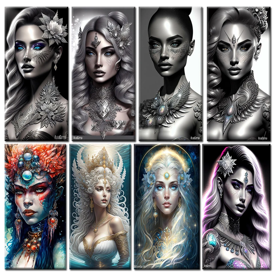 Черно-белая женская алмазная живопись, новинка, серебро 2023 пробы, сексуальная леди, красота, полностью квадратная, круглая, «сделай сам», Алмазная мозаика, домашний декор G191
