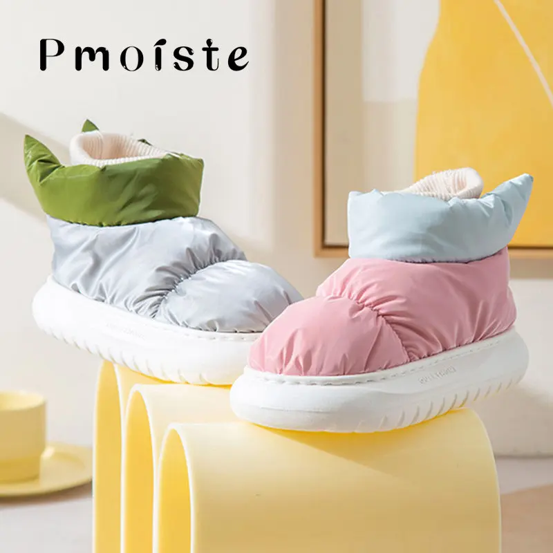 Women Home Slippers Down Fashion Platform Boots Couples House Shoes Warm Plush Women Indoor Slippers Soft Winter Furry Slippers