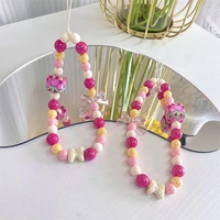 fashion cute color small ball bow beaded charm lanyard decoration mobile phone chain women jewelry accessories wholesale
