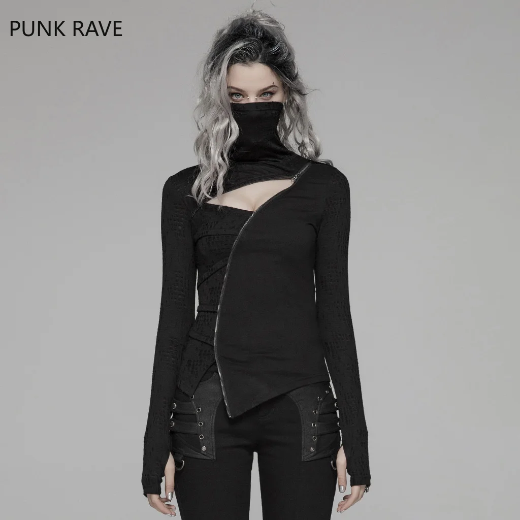 

Женская Асимметричная футболка в стиле панк-рейва, с высоким воротником, на молнии