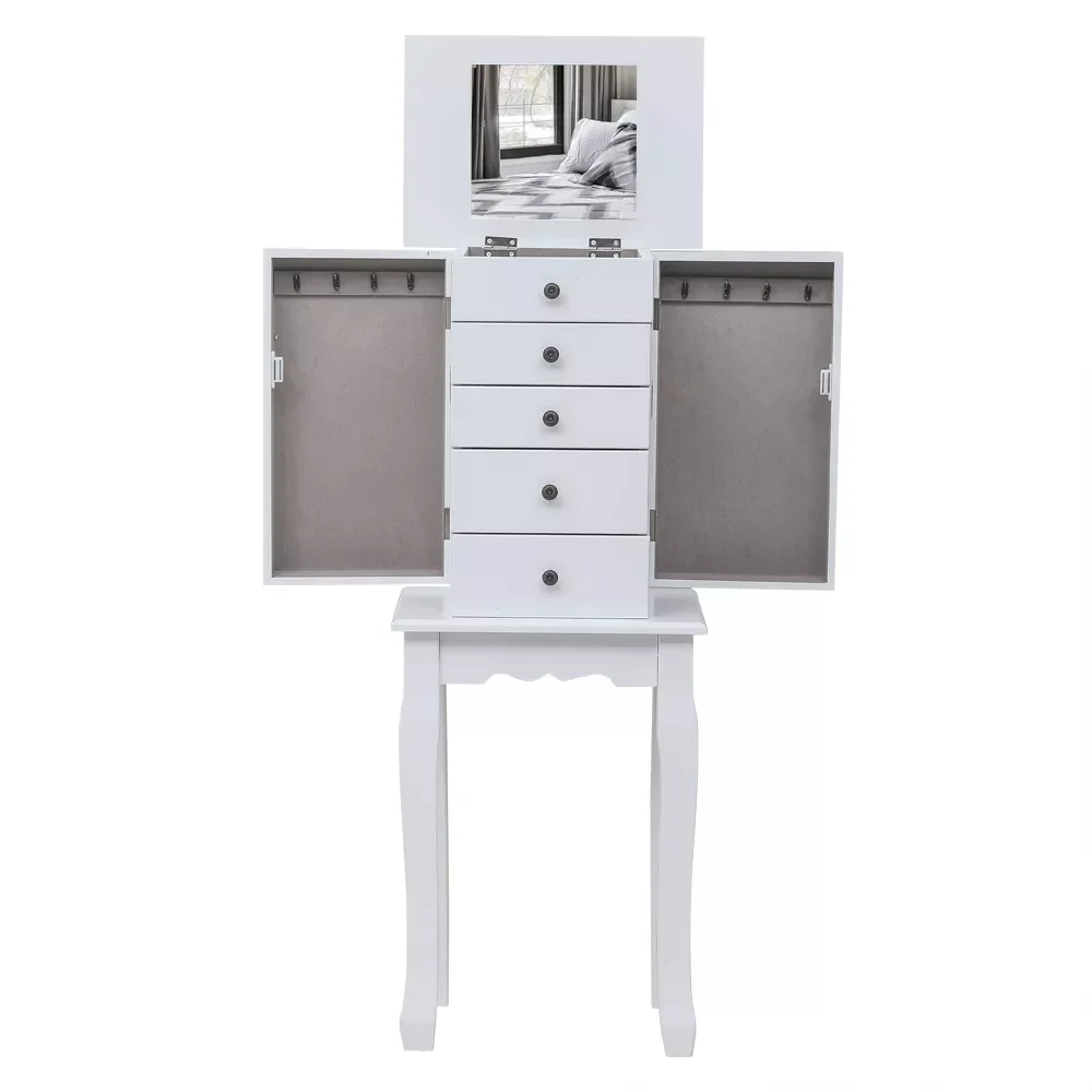 Dressing Table Jewelry Armoire with Mirror 5 Drawers &amp; 8