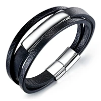 stainless steel bracelet multi layer fashion light brand leather bracelet black simple mens leather bracelet